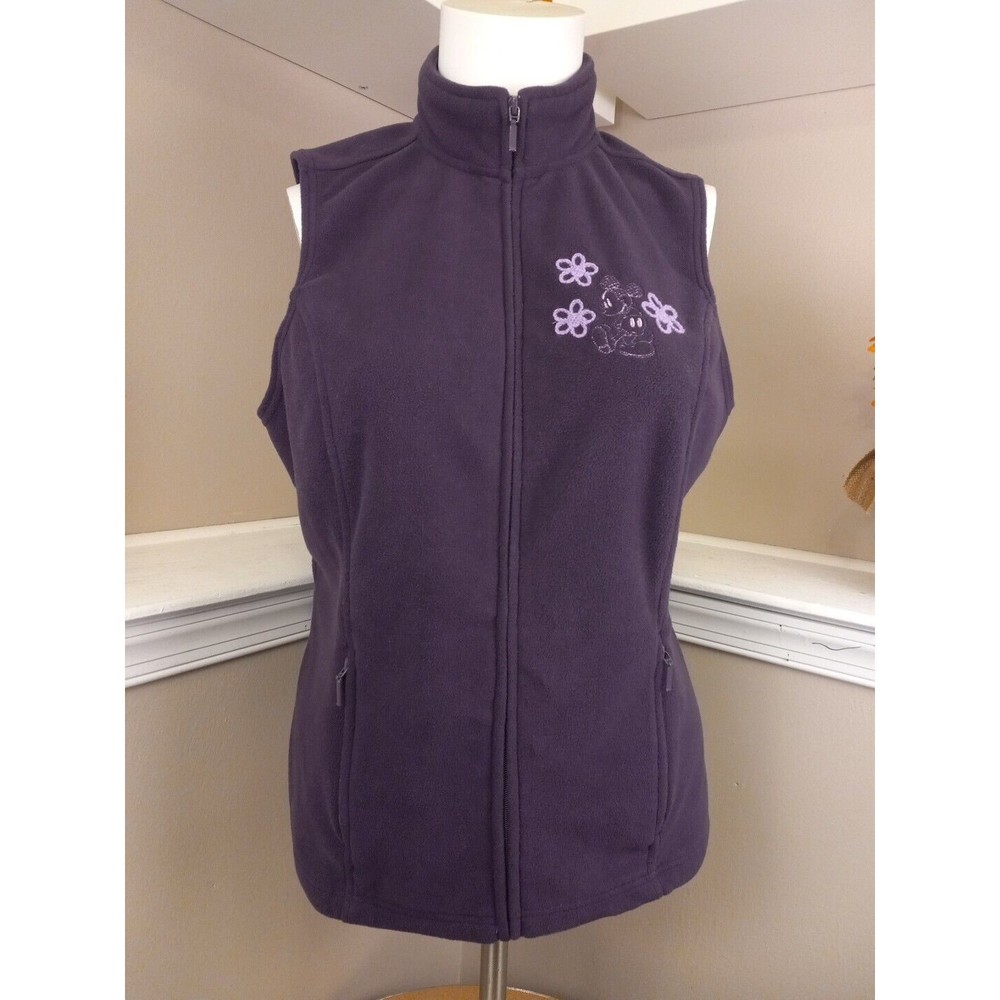 Disney Park Womens Mickey Mouse‎ Sleeveless Embroidered Purple Fleece Vest Xl